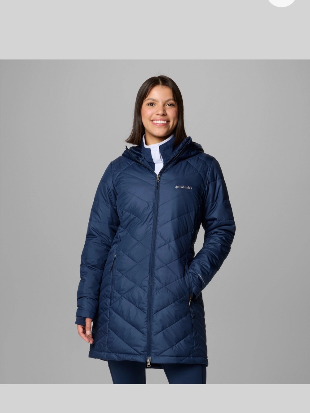 Columbia Women's Heavenly Long Hooded Jacket in Collegiate Navy